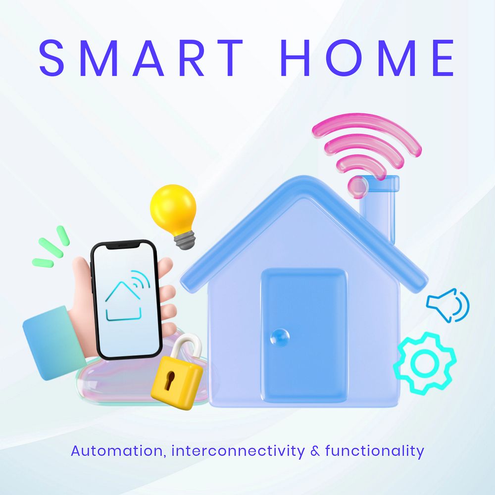 Smart home Instagram post template, editable text