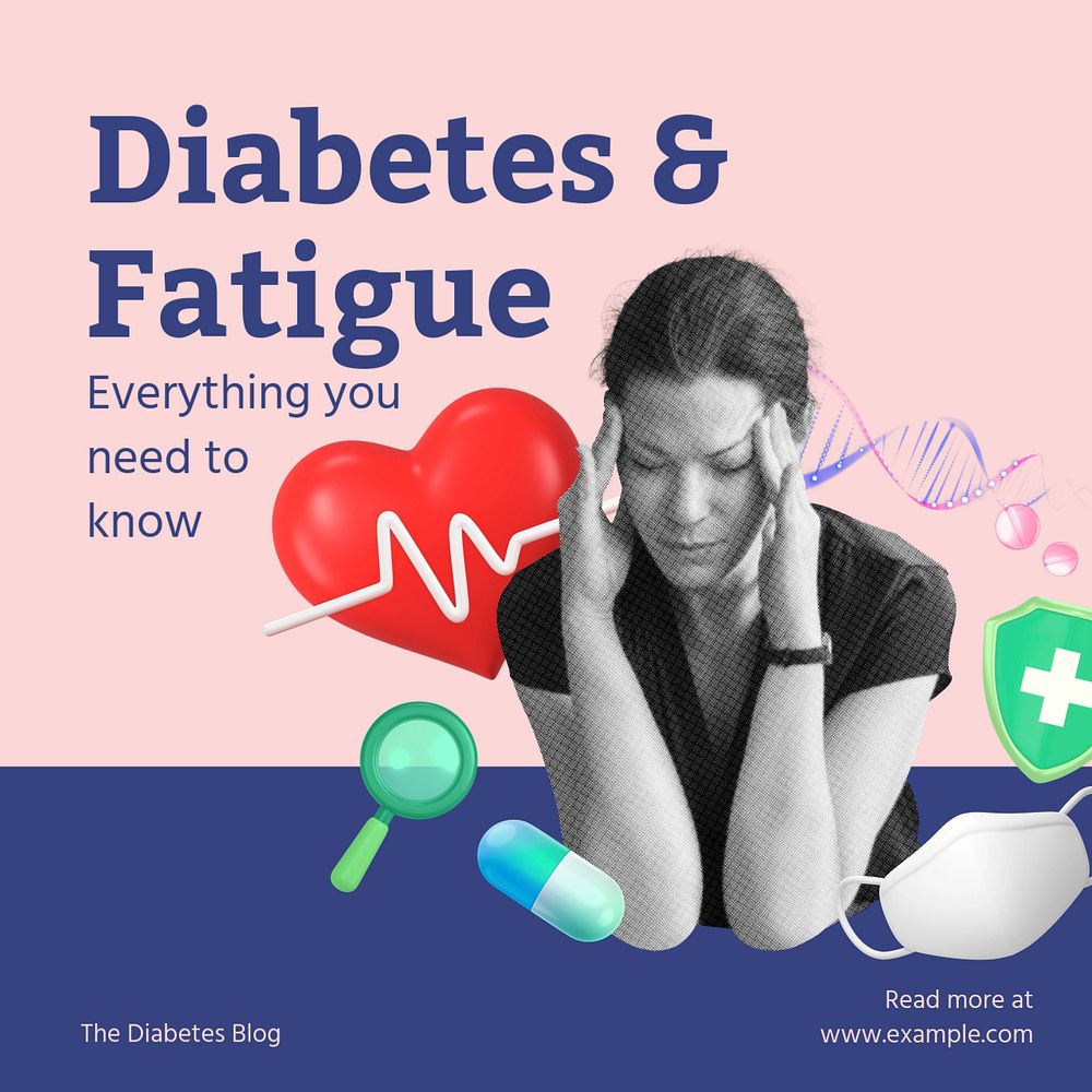 Diabetes & fatigue Instagram post template, editable text