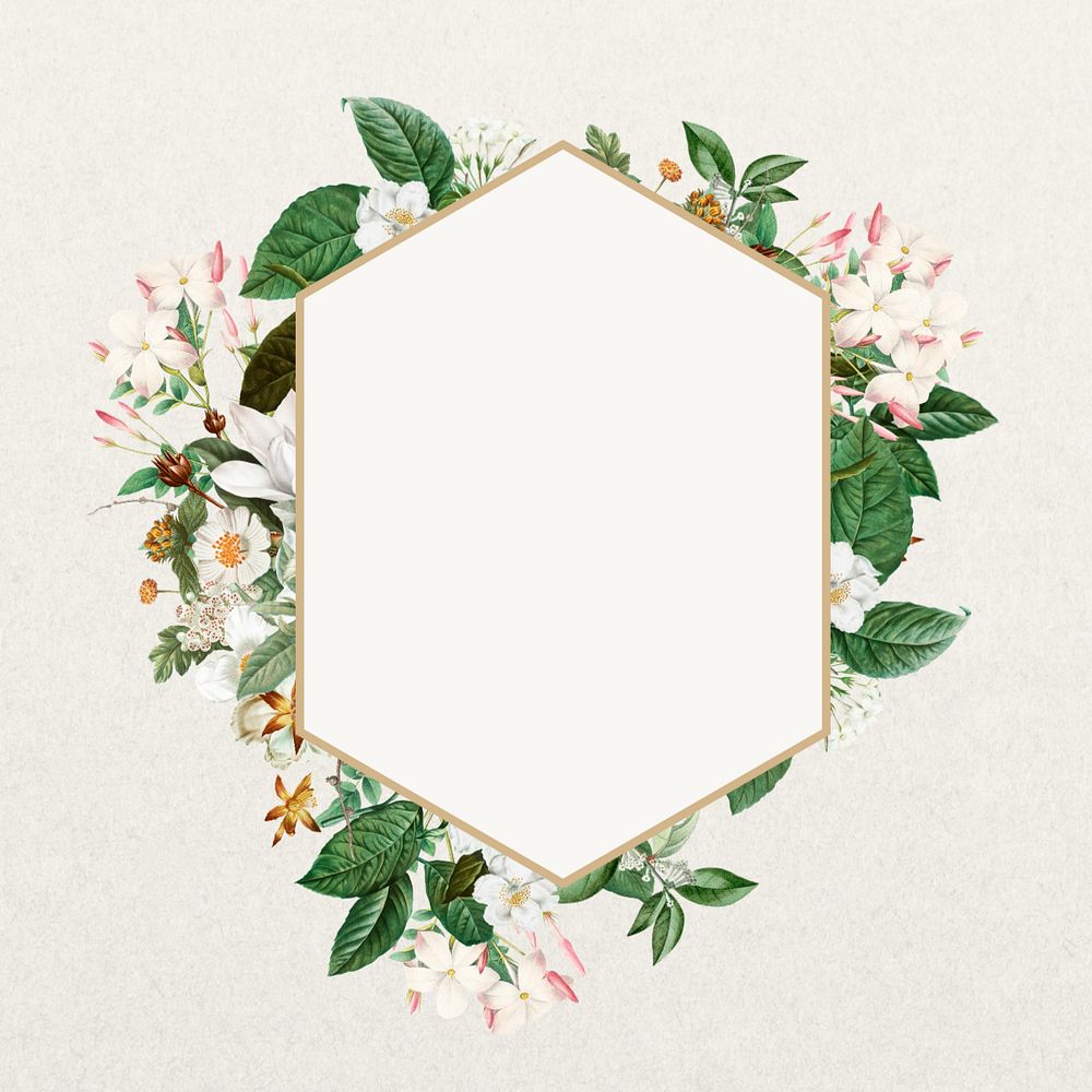 White wedding flower frame, geometric shape, editable design