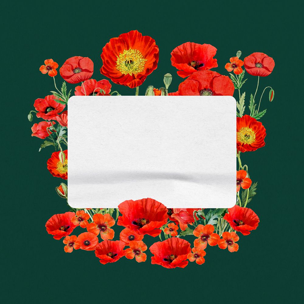 Note paper, poppy flowers collage, editable design