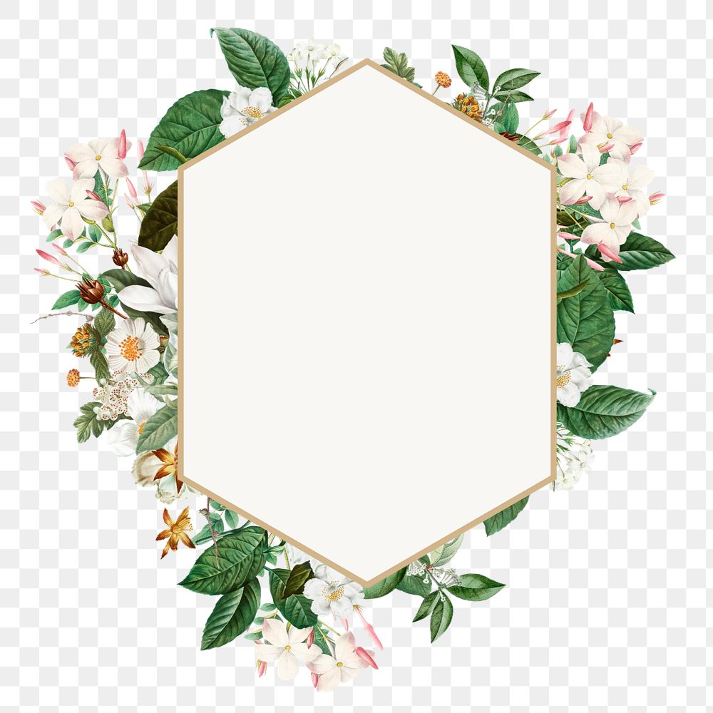 White wedding flower png badge, geometric shape, editable design