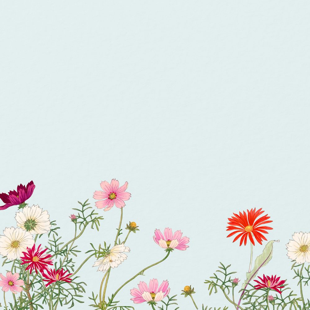 Floral illustration border background.  Remixed by rawpixel.