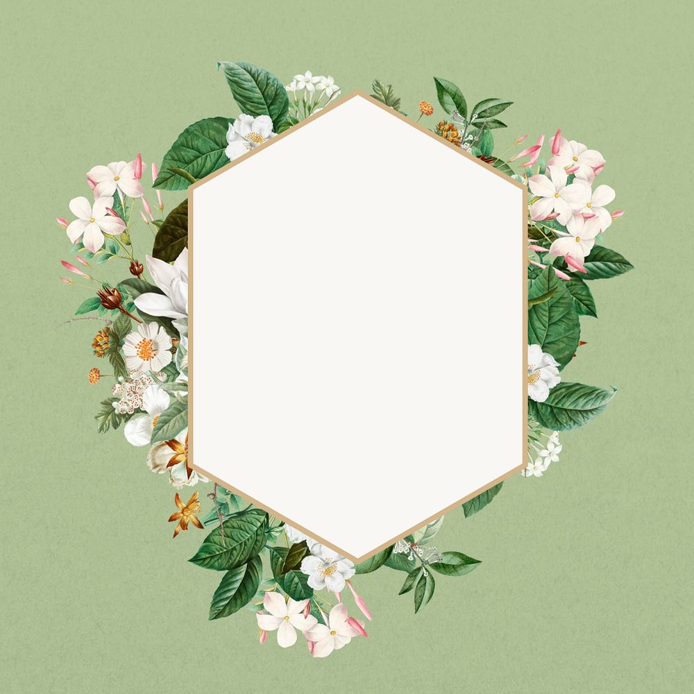 White wedding flower frame, geometric shape, editable design