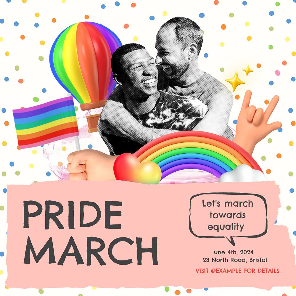 Pride march Instagram post template, editable text