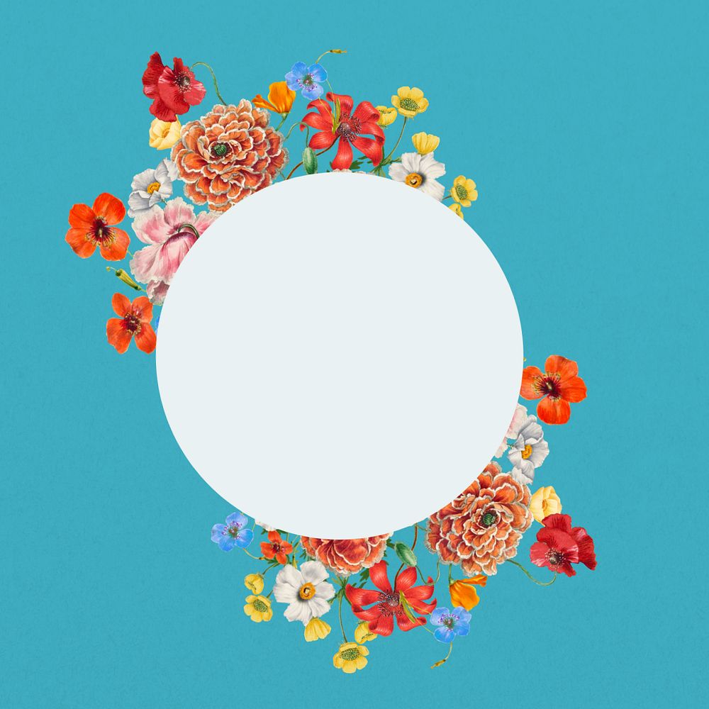 Circle flower frame, colorful botanical illustration, editable design