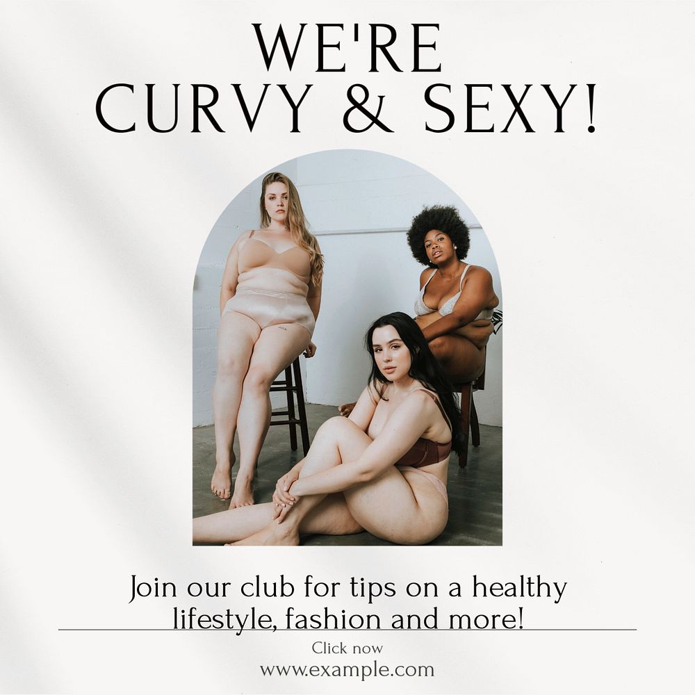 Plus size club Facebook post template, editable social media ad