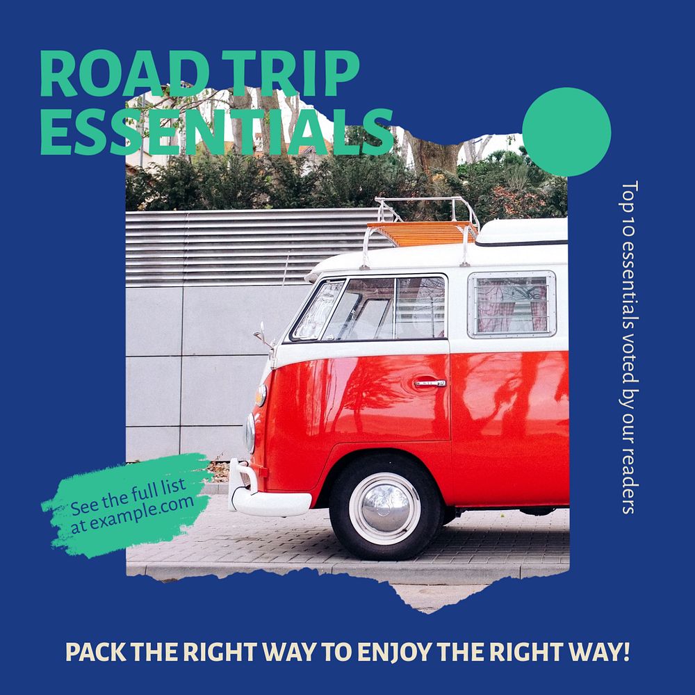 Road trip essentials Facebook post template, editable social media ad