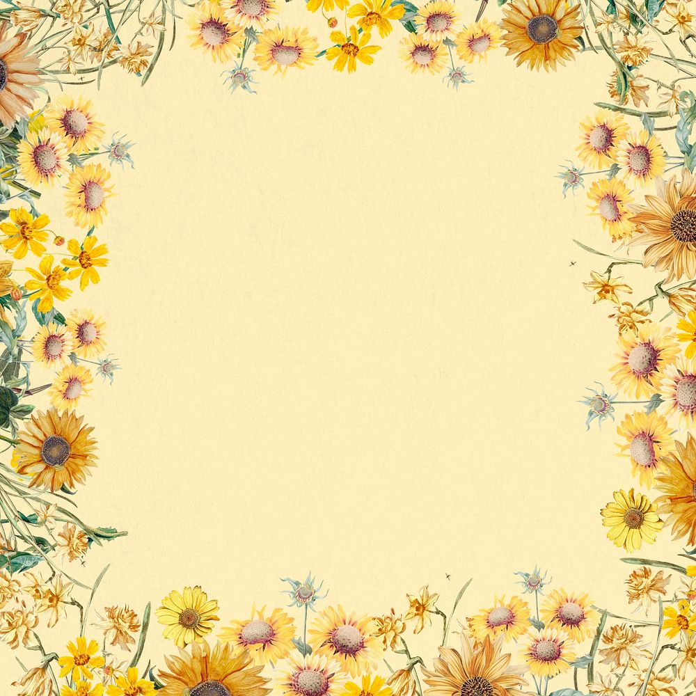 Spring sunflowers yellow frame background, editable design