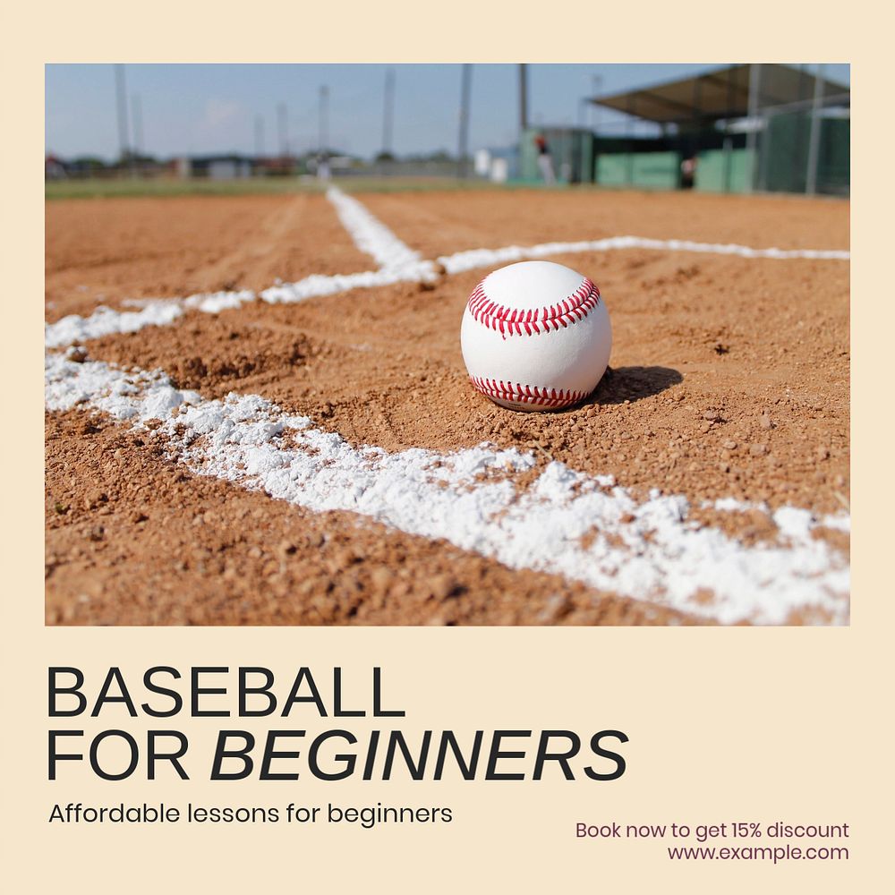 Baseball lessons Facebook post template, editable social media ad