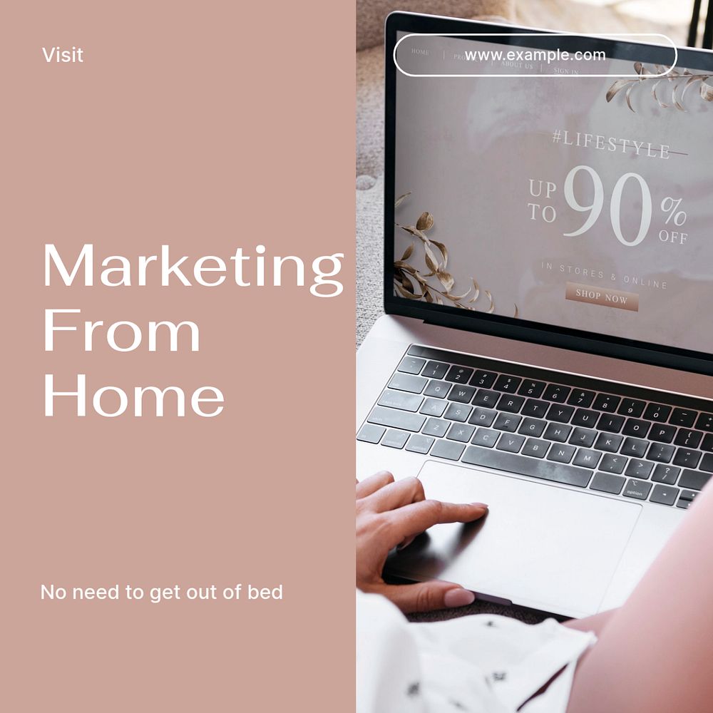 Marketing from home Facebook post template, editable social media ad