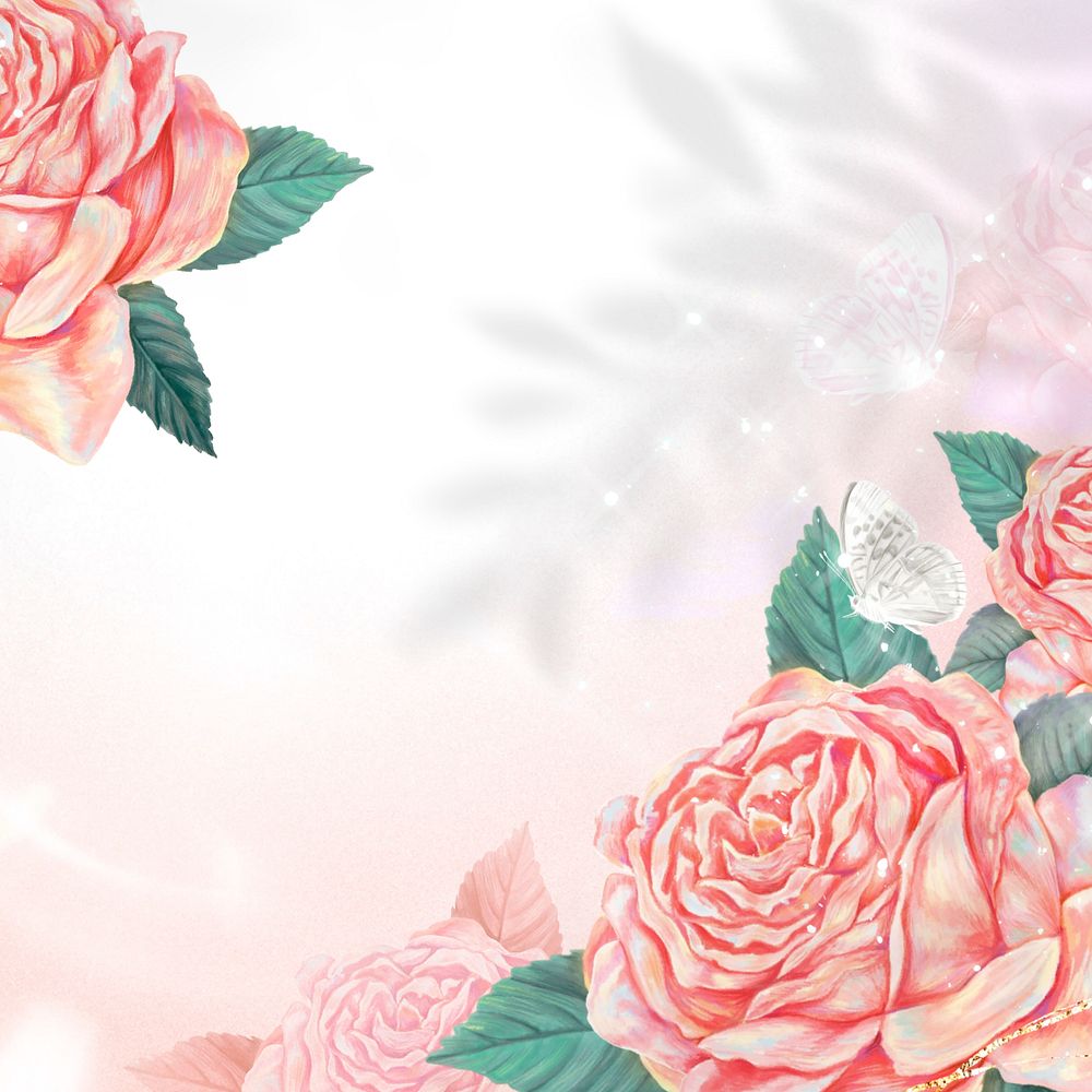 Pink rose border background, aesthetic flower collage, editable design