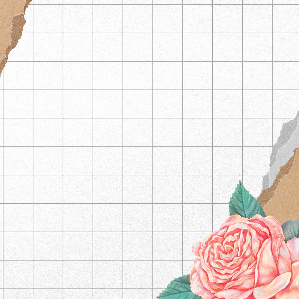 Grid patterned rose background, ripped paper border, editable design