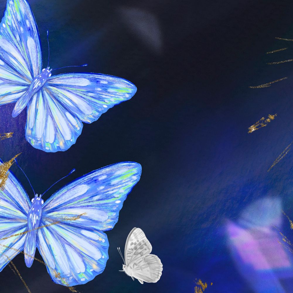 Fantasy neon butterfly background, aesthetic border, editable design