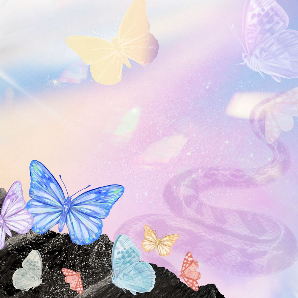 Dreamy butterfly pastel background, colorful holographic, editable design