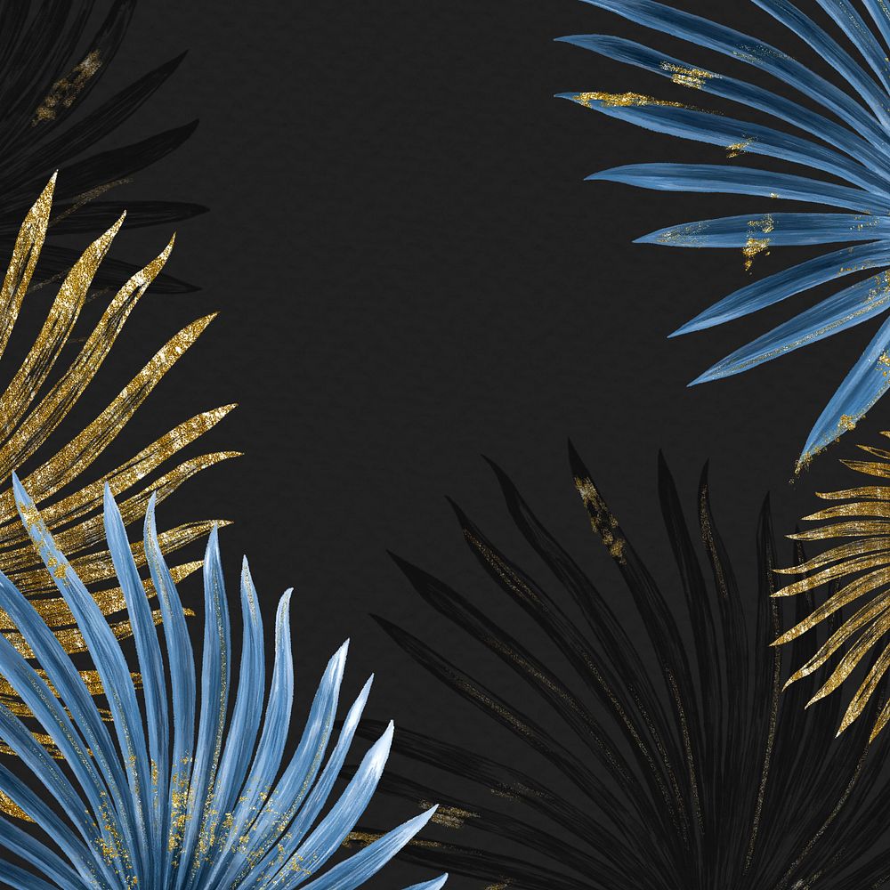 Palm leaf frame background, black botanical, editable design