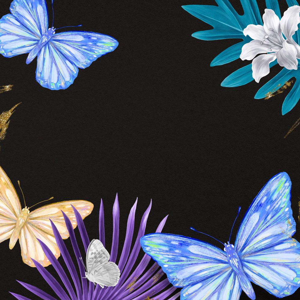 Black tropical butterfly background, editable design