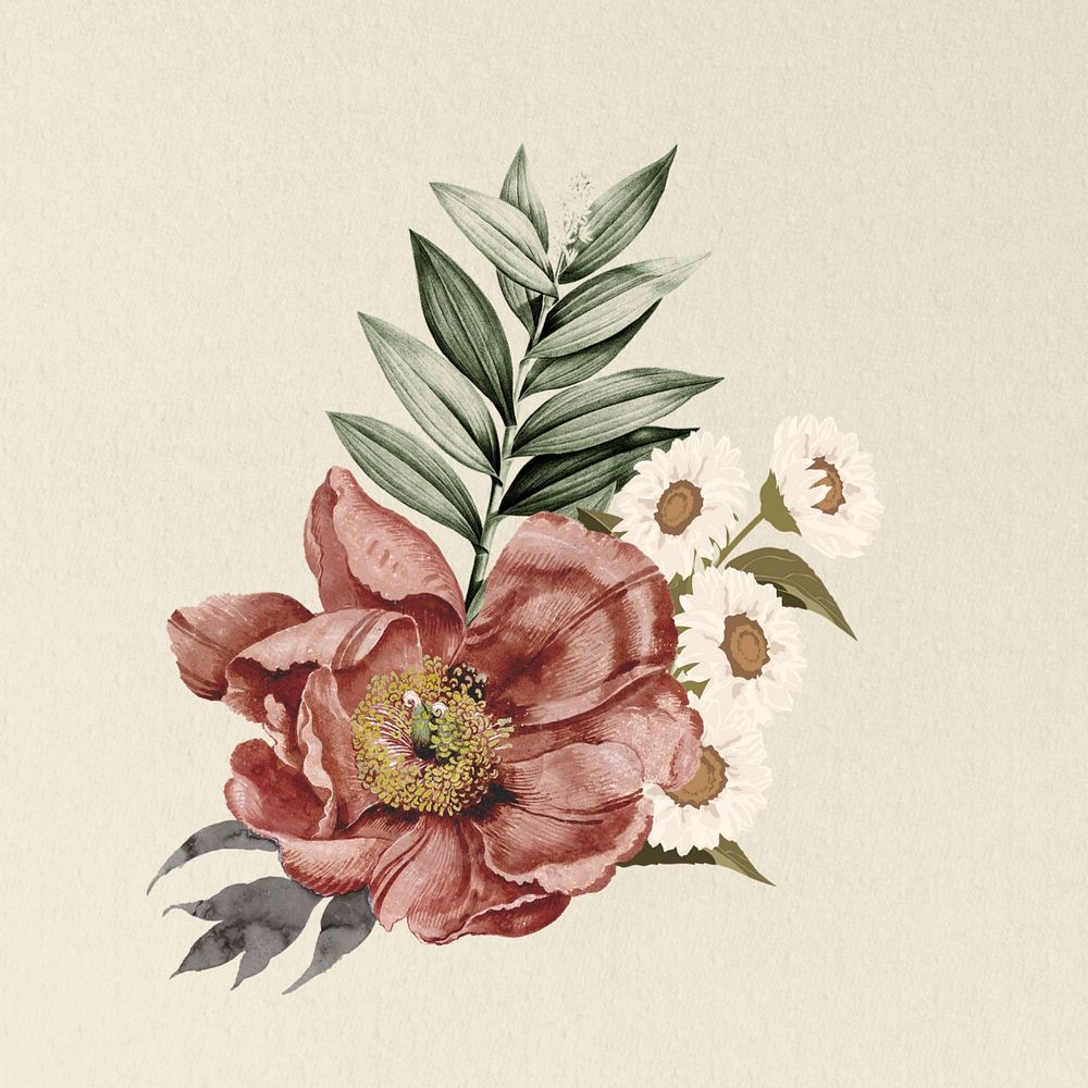 Pink vintage flower, botanical illustration, editable design