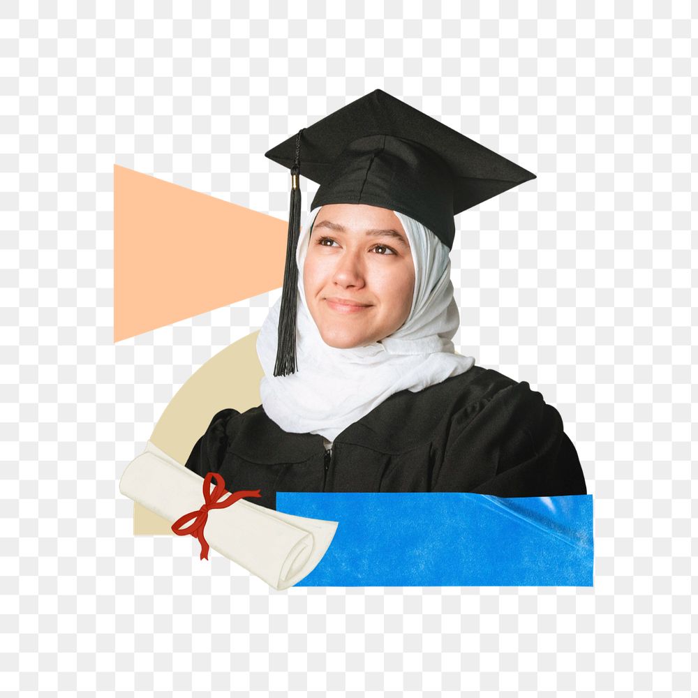 Smiling graduate png, education collage art, editable design