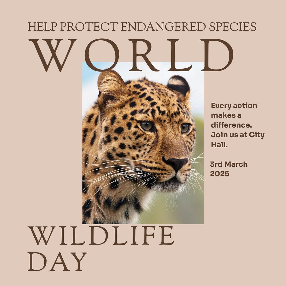 World wildlife day Facebook post template, editable social media ad