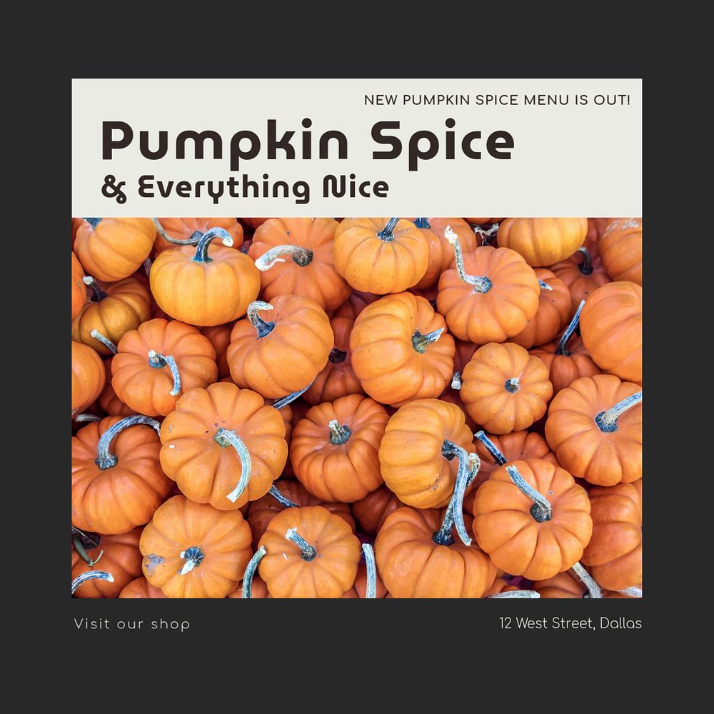 Pumpkin spice menu Facebook post template, editable social media ad