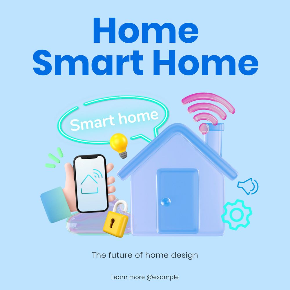 Smart home Instagram post template, editable text