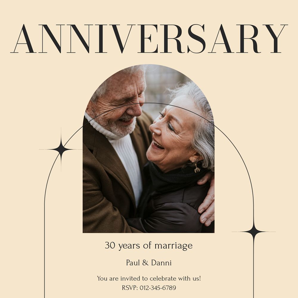 Marriage anniversary Facebook post template, editable social media ad