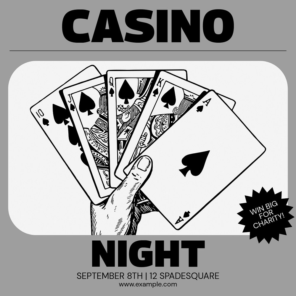 Charity casino night Facebook post template, editable social media ad