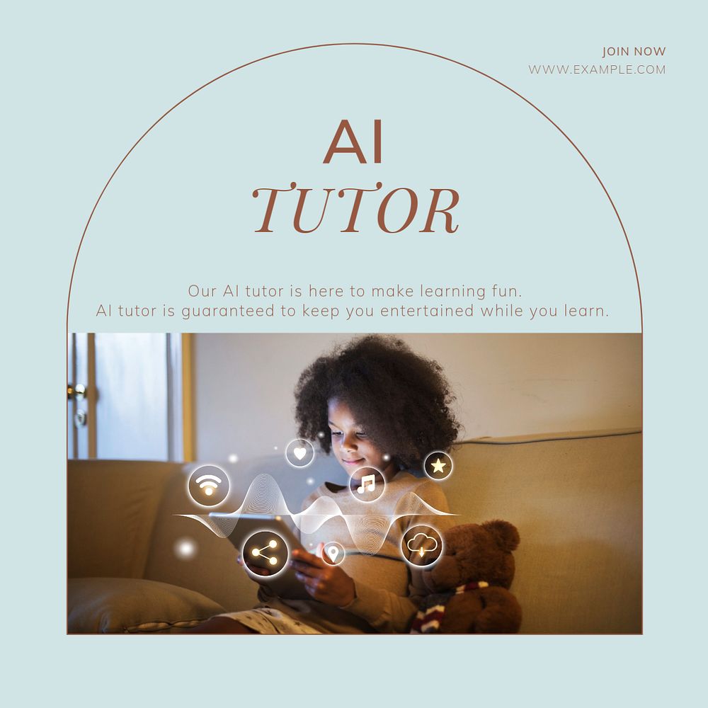 Ai tutor technology Facebook post template, editable social media ad