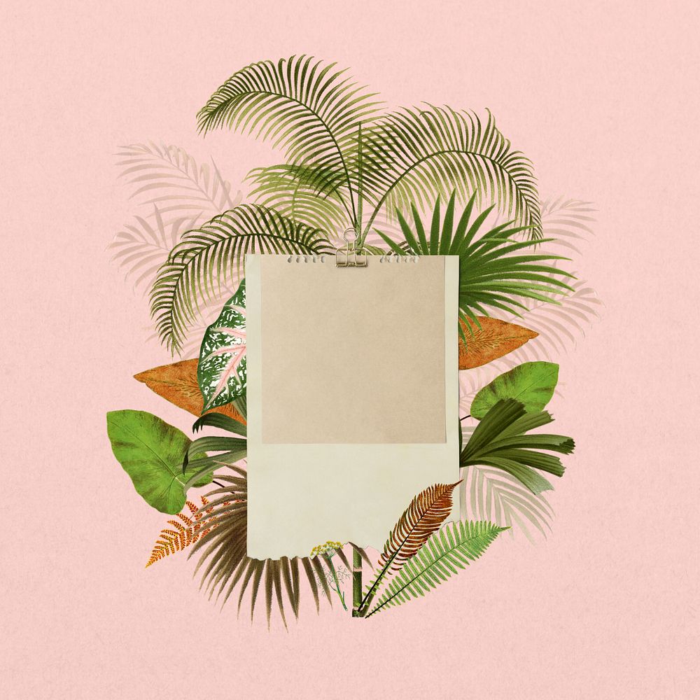 Tropical palm leaf note paper collage, editable design