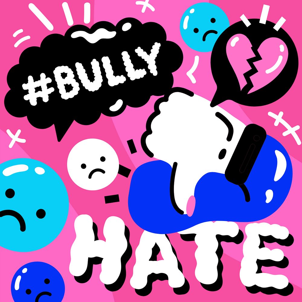 Cyber bullying illustration background, editable funky design