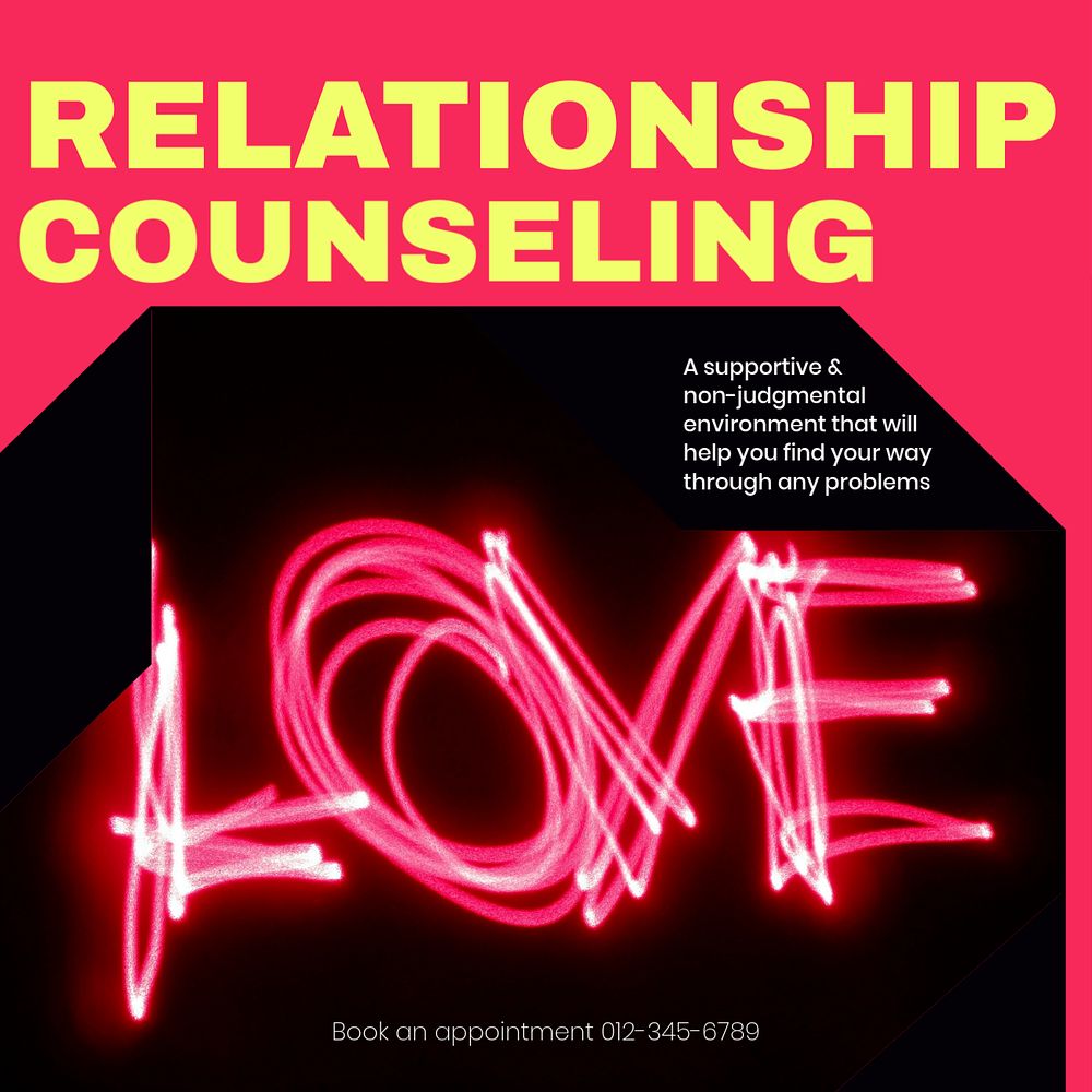 Relationship counseling Facebook post template, editable social media ad