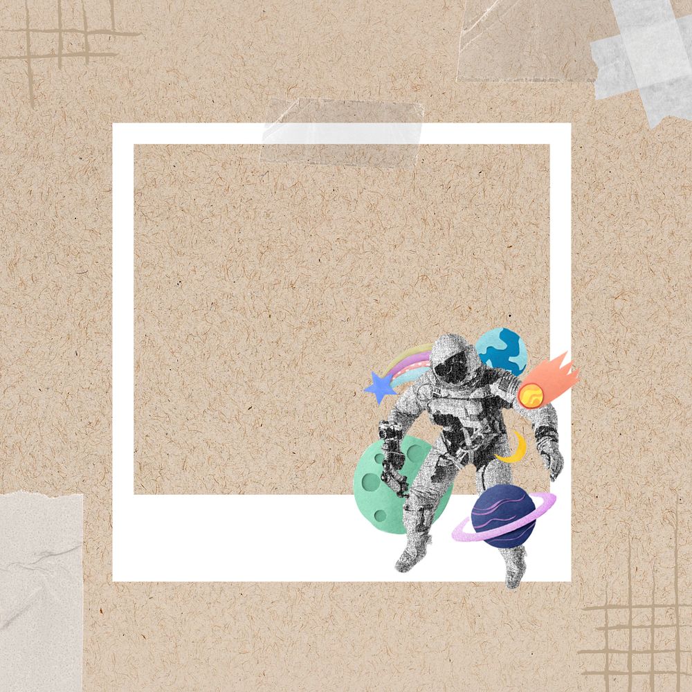 Astronaut frame, space aesthetic collage art, editable design