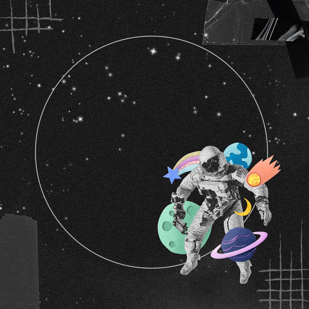 Astronaut frame, space aesthetic collage art, editable design