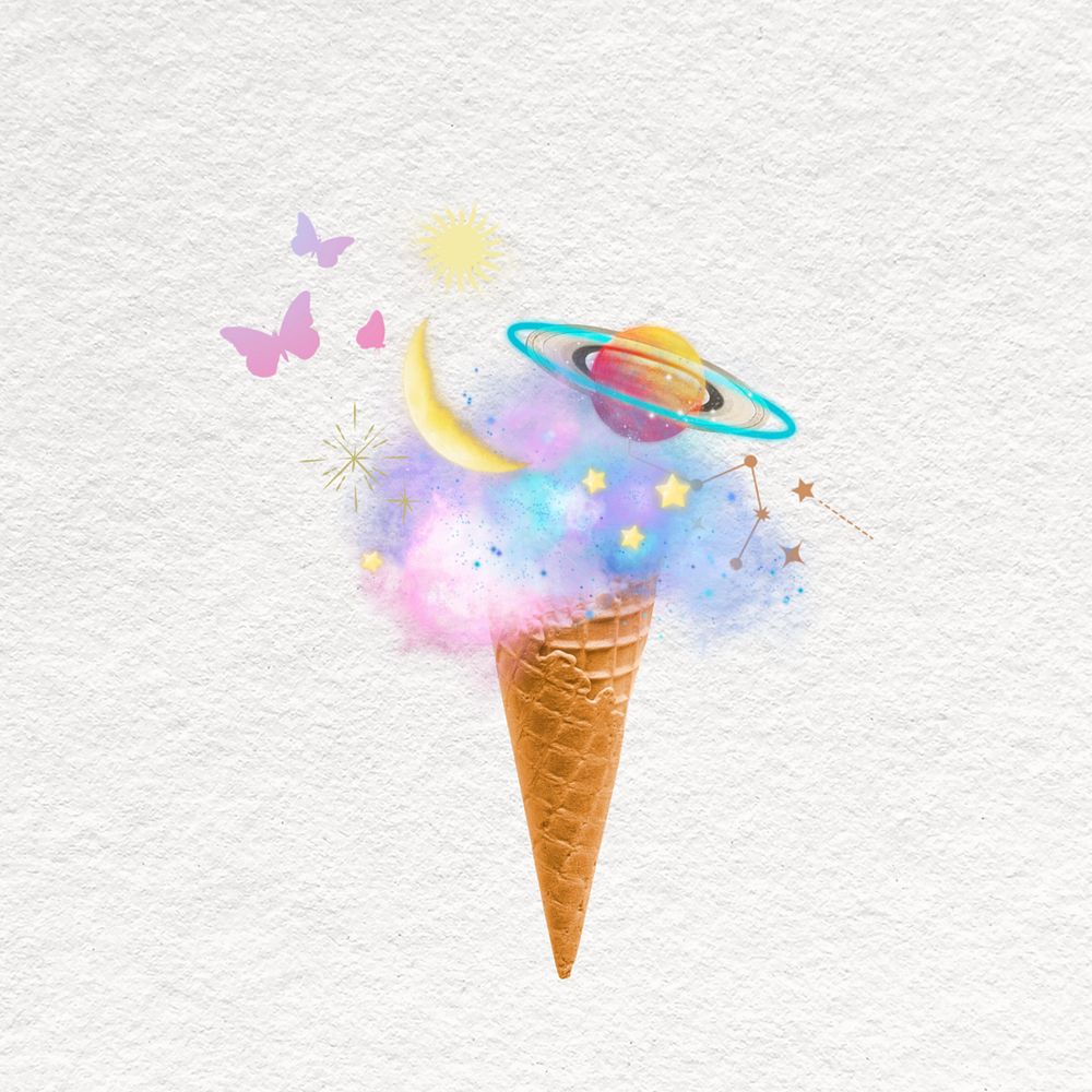 Galaxy ice-cream cone, surreal space collage, editable design