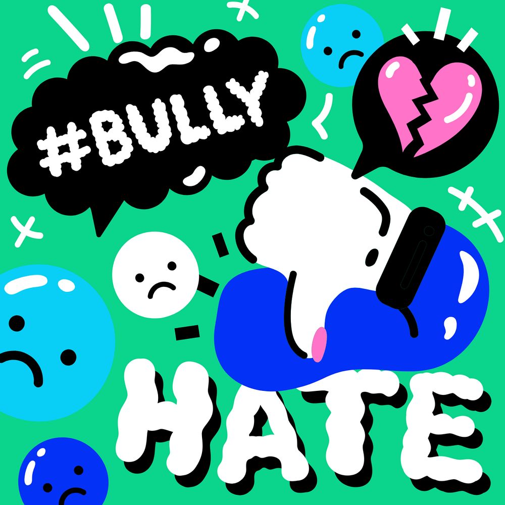 Cyber bullying illustration background, editable funky design