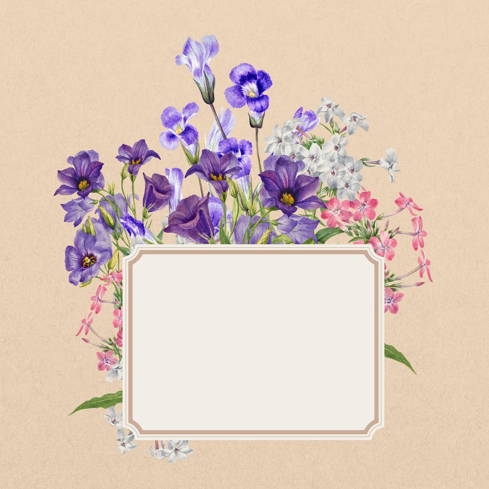 Aesthetic purple flower frame, paper collage, editable design