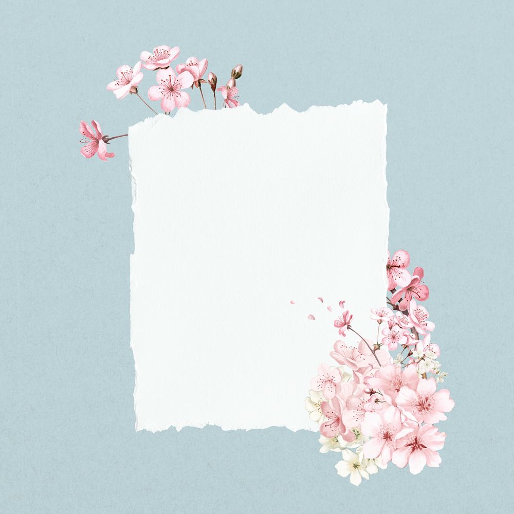 Note paper frame, cherry blossom flower collage, editable design