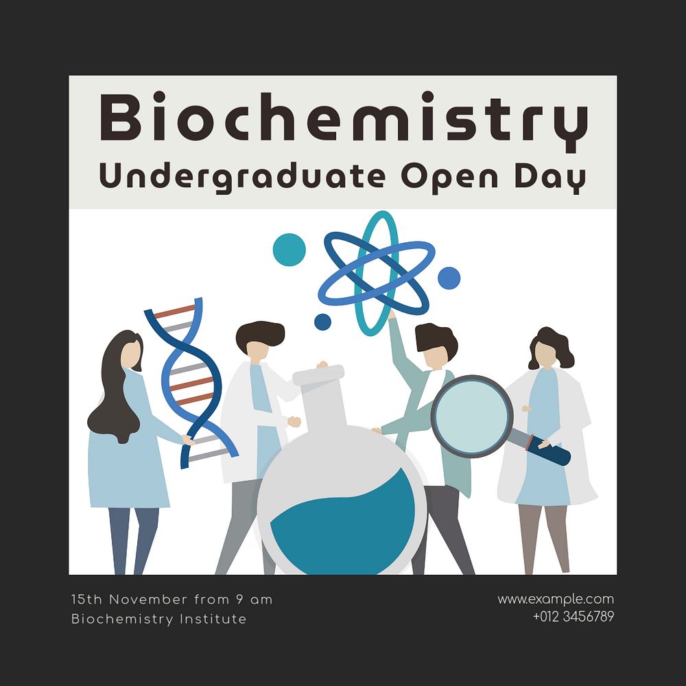 Biochemistry open day Facebook post template, editable social media ad