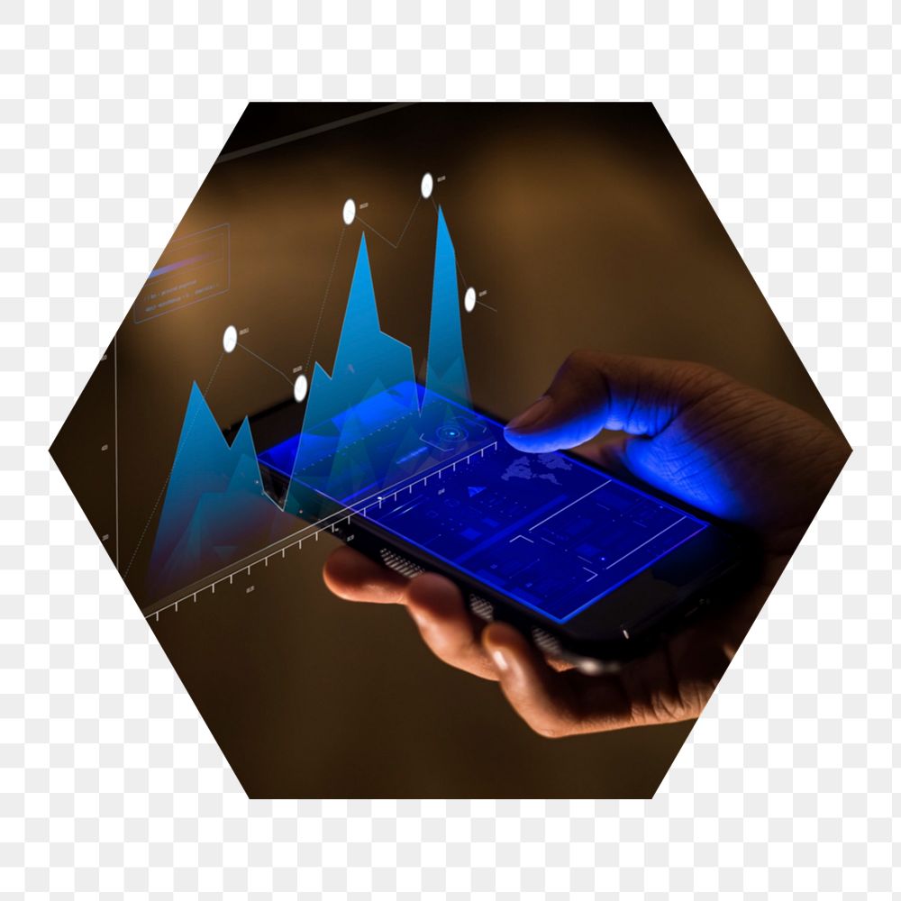 Png checking financial data hexagonal  sticker, transparent background