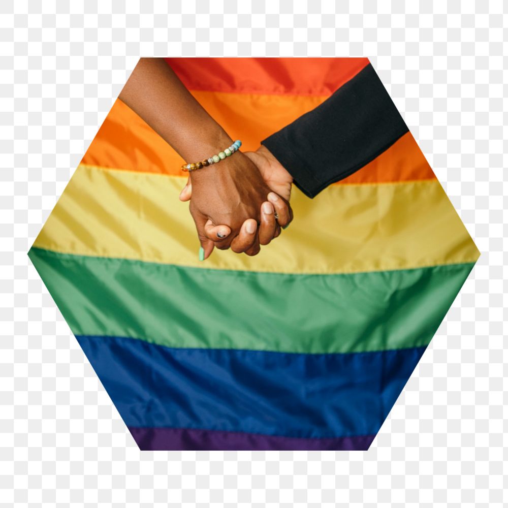 Png LGBTQ+ couple rights hexagonal  sticker, transparent background