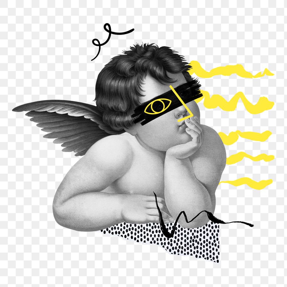 Cute vintage cherub funky png element group, editable design