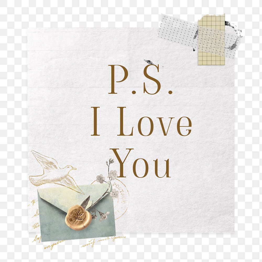 Ephemera love letter element png, editable notepaper collage remix design