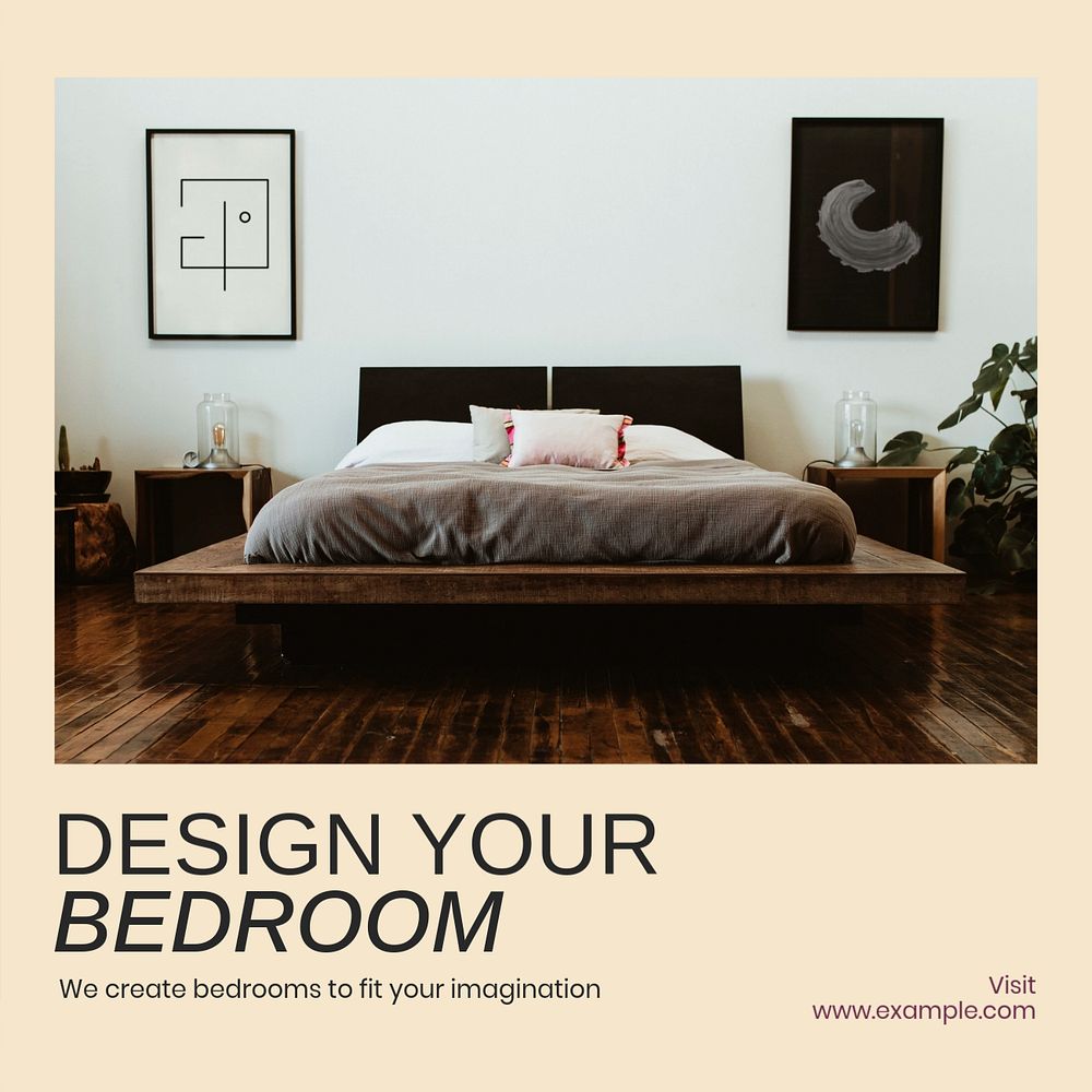 Bedroom design Facebook post template, editable social media ad