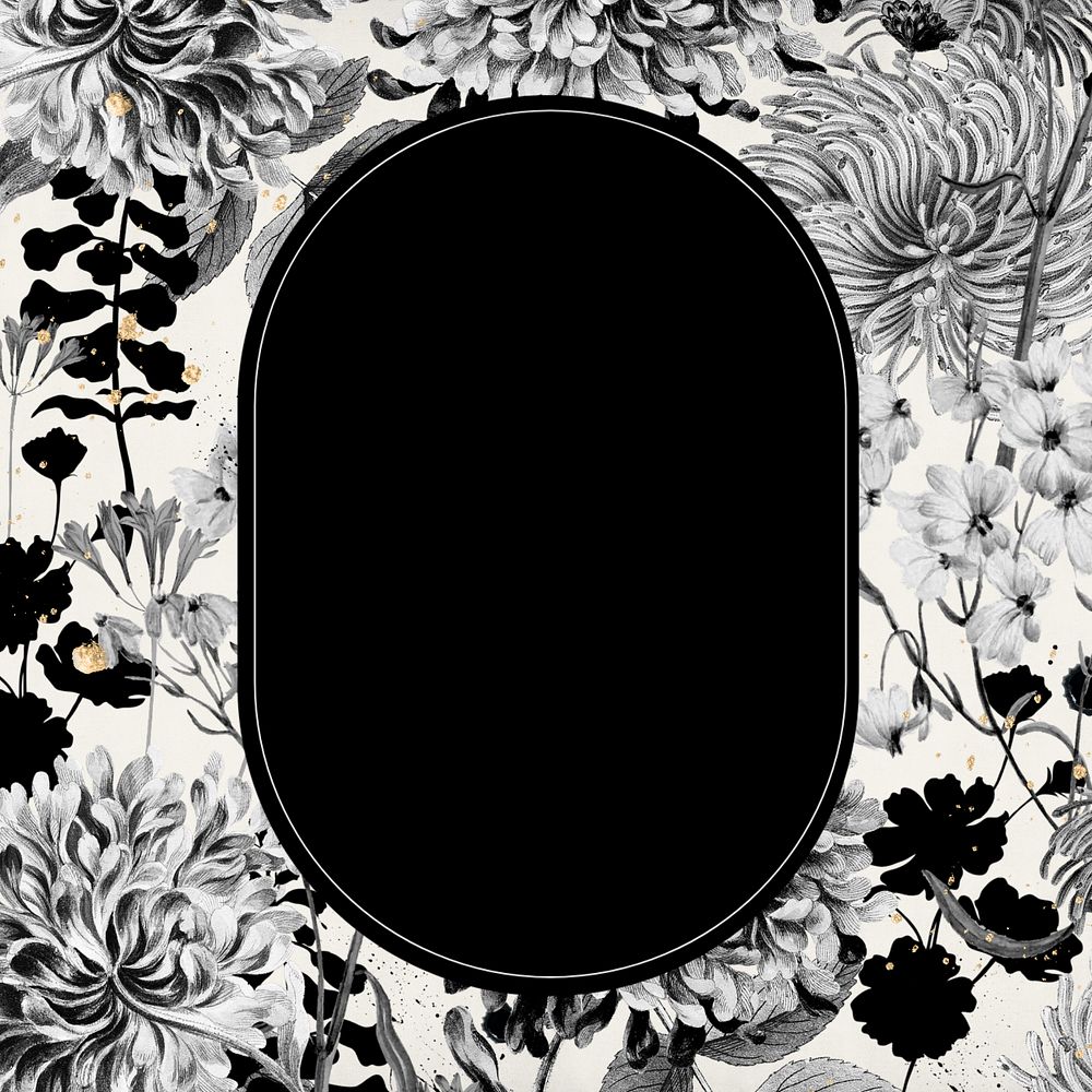 Aesthetic vintage flower frame, black and white design, editable design