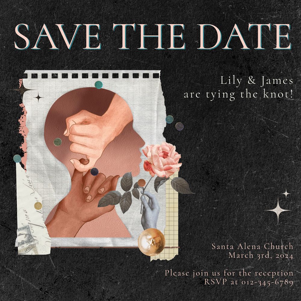 Save the date Instagram post template, editable design