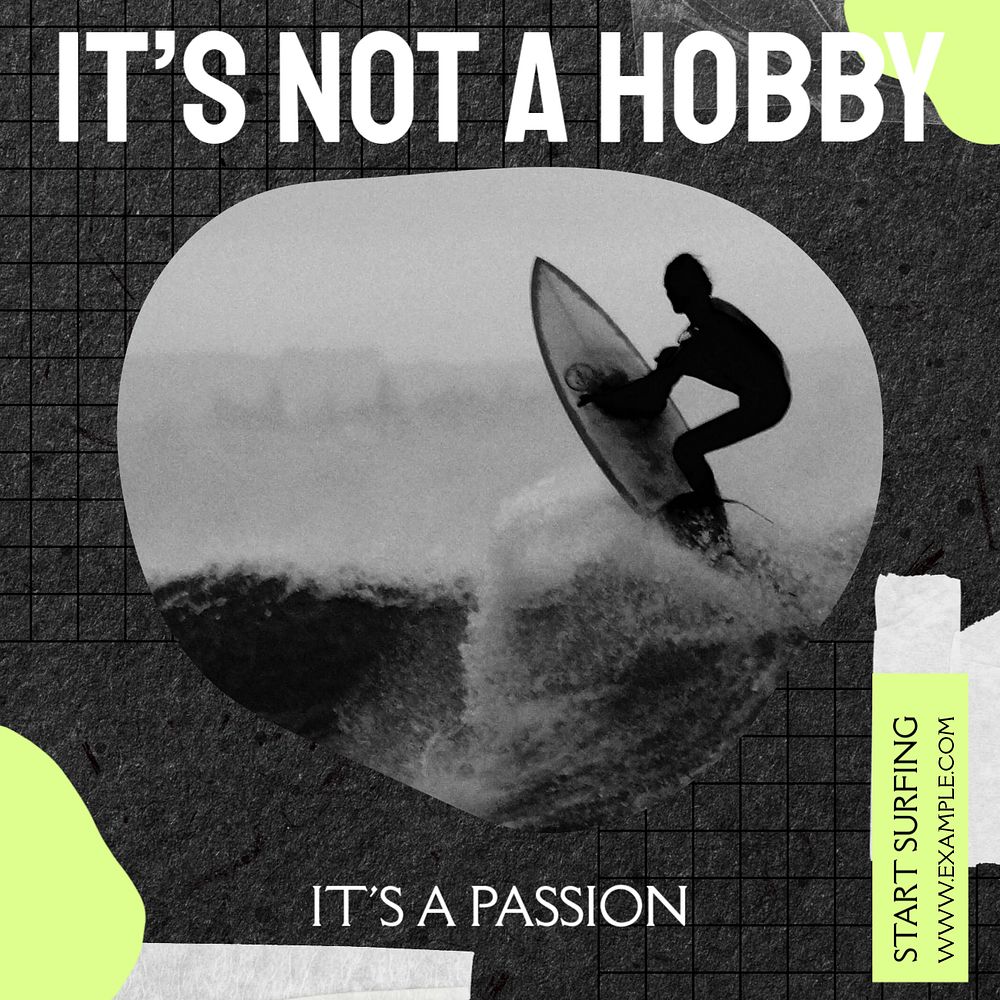 Surfing hobby Instagram post template, editable design