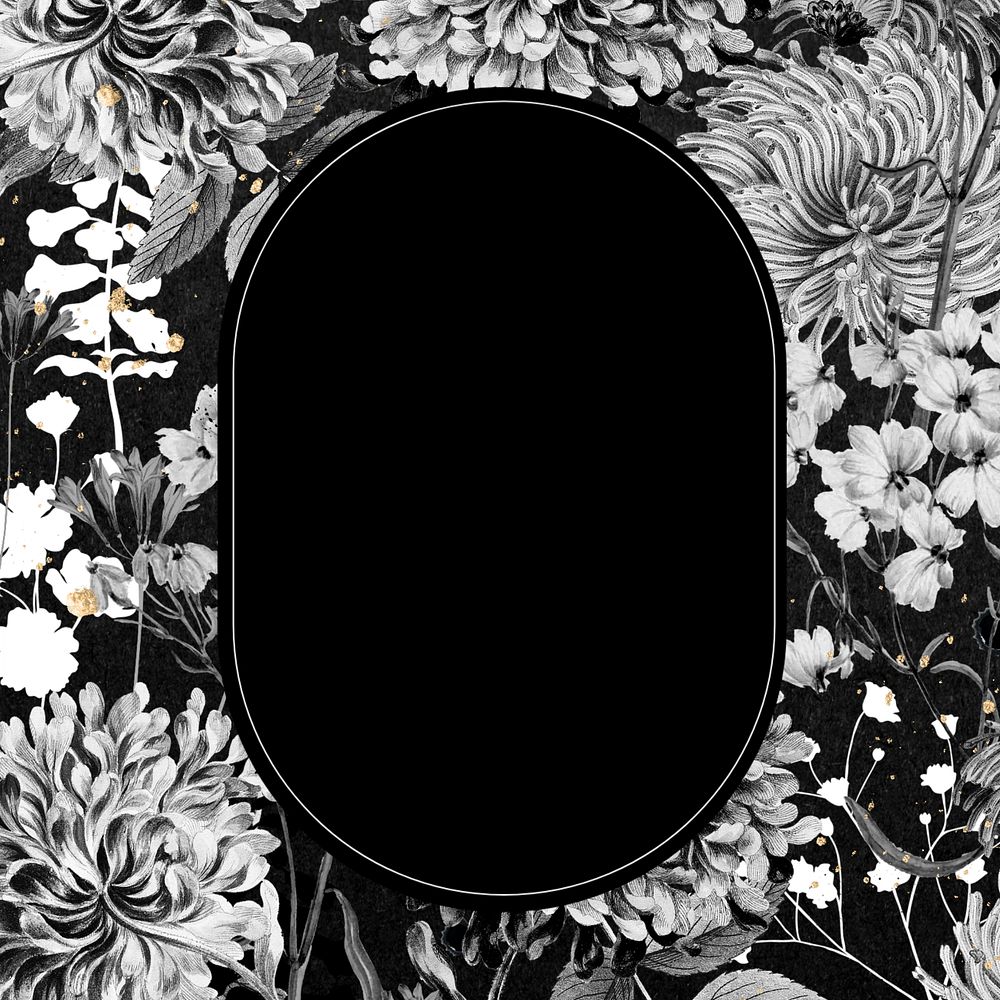 Aesthetic vintage flower frame, black and white design, editable design