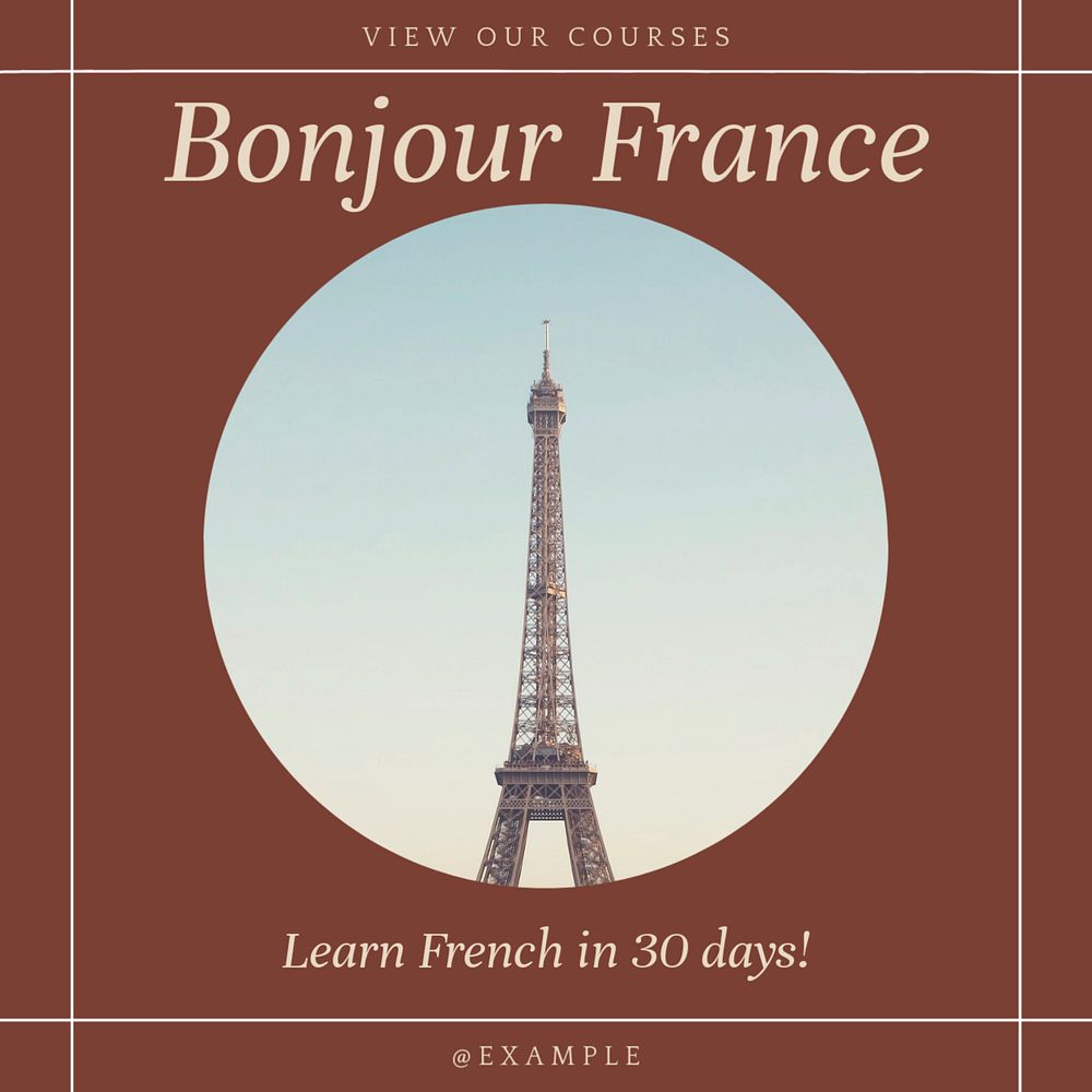 Learn French Facebook post template, editable social media ad