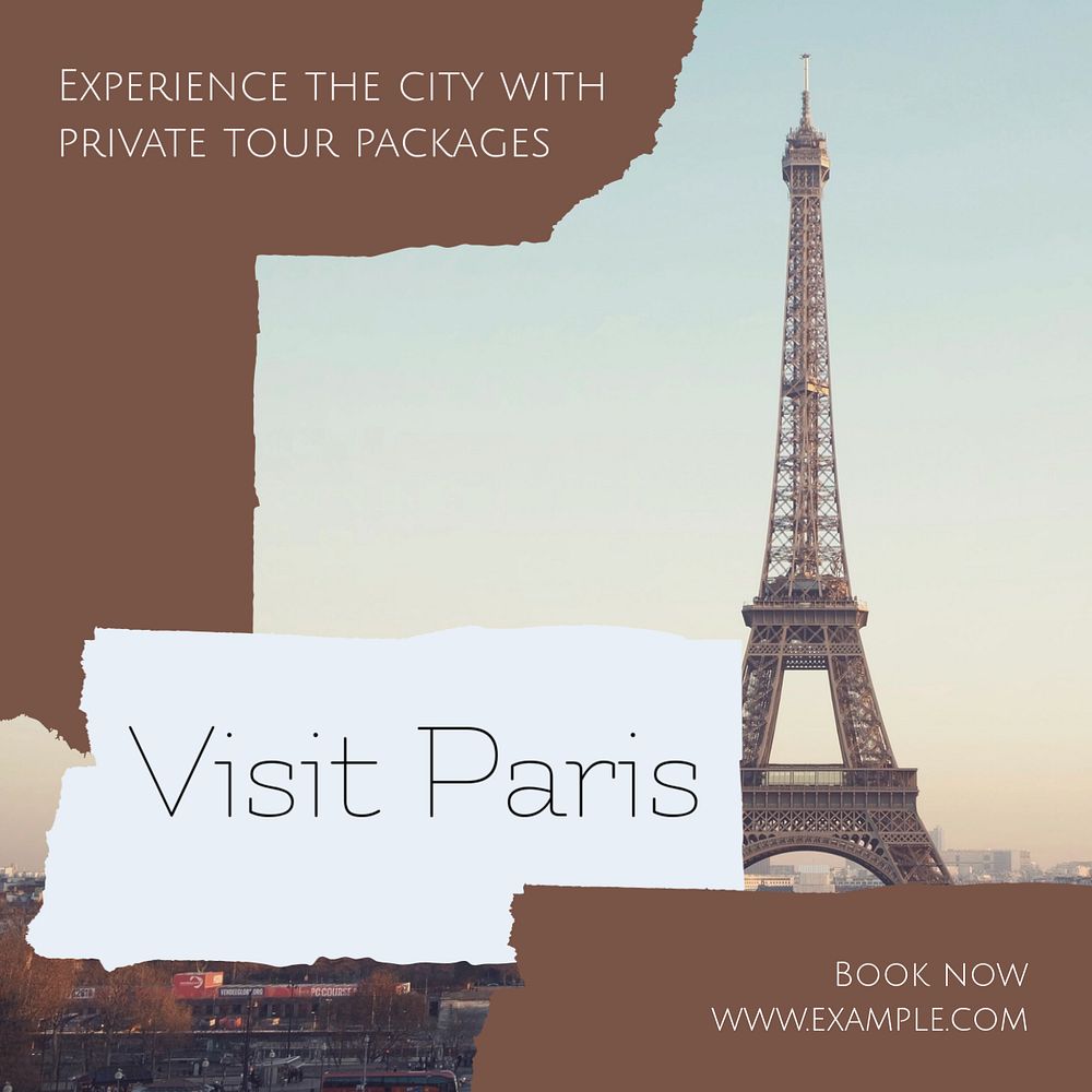 Paris private tour Facebook post template, editable social media ad