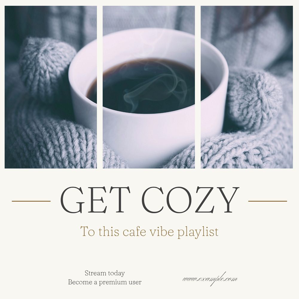 Cafe playlist Facebook post template, editable social media ad